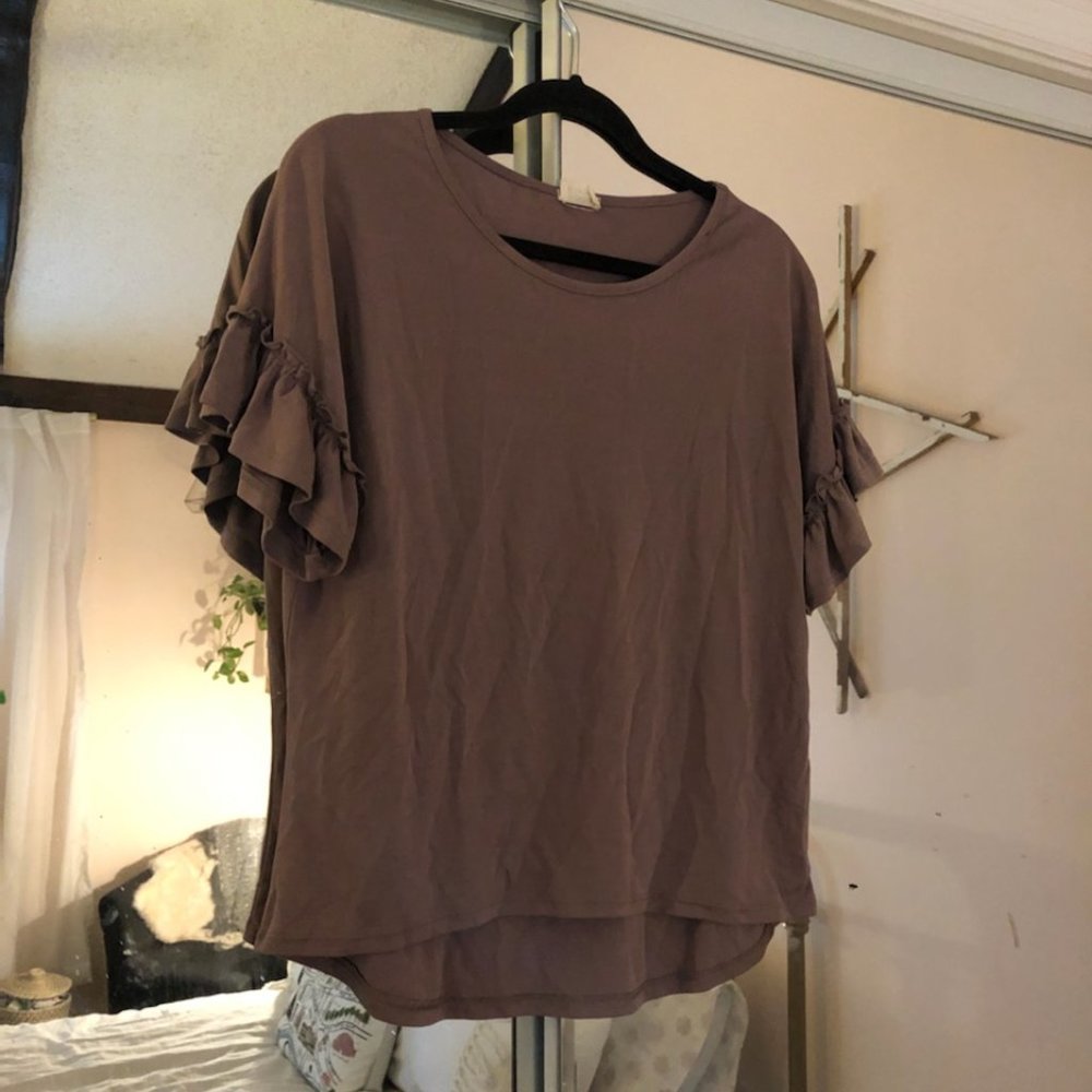 Mauve Ruffle Sleeve Tee Shirt